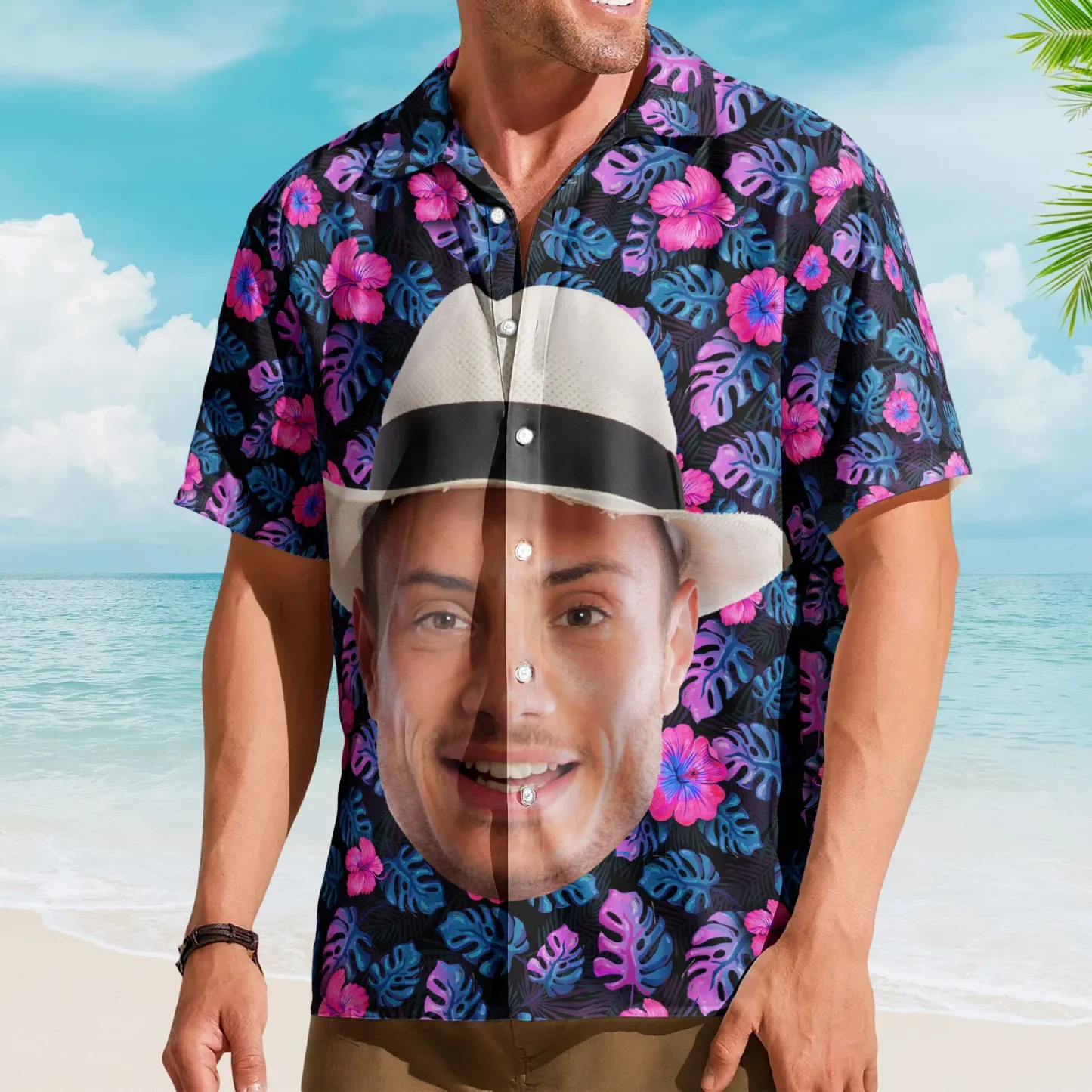 Benutzerdefinierte Big Face Lustiges Foto Tropical Hawaii Für Männer, Frauen Benutzerdefiniertes Foto Hawaii Shirts - DePhotoBoxer