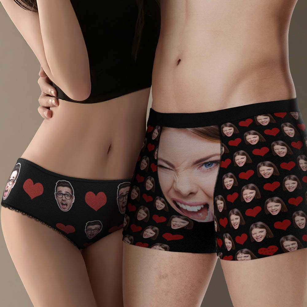 Benutzerdefinierte Gesichts-passende Unterwäsche Für Paare, Liebesherz, Personalisierte Lustige Unterwäsche, Valentinstagsgeschenk - DePhotoBoxer