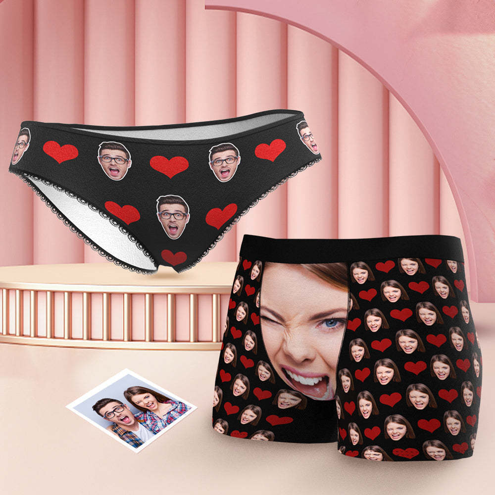 Benutzerdefinierte Gesichts-passende Unterwäsche Für Paare, Liebesherz, Personalisierte Lustige Unterwäsche, Valentinstagsgeschenk - DePhotoBoxer