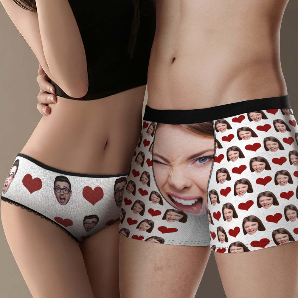 Benutzerdefinierte Gesichts-passende Unterwäsche Für Paare, Liebesherz, Personalisierte Lustige Unterwäsche, Valentinstagsgeschenk - DePhotoBoxer