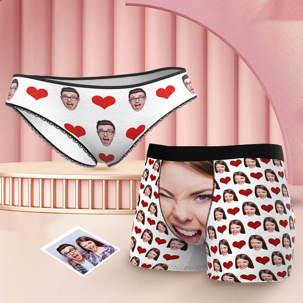 Benutzerdefinierte Gesichts-passende Unterwäsche Für Paare, Liebesherz, Personalisierte Lustige Unterwäsche, Valentinstagsgeschenk - DePhotoBoxer