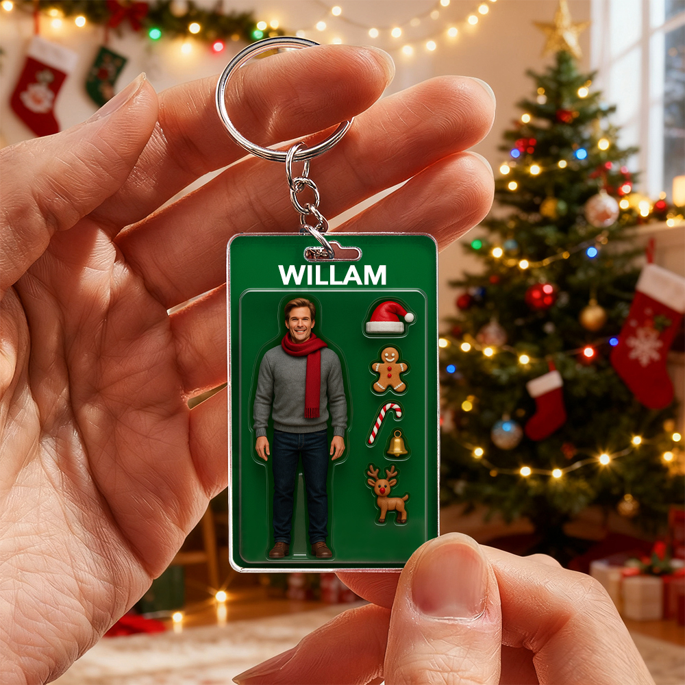 Personalisierte 2D-Charakter-Schlüsselanhänger, Künstlerische Geschenke, personalisierte Acryl-Schlüsselanhänger, Bestes Weihnachtsgeschenk für die Familie