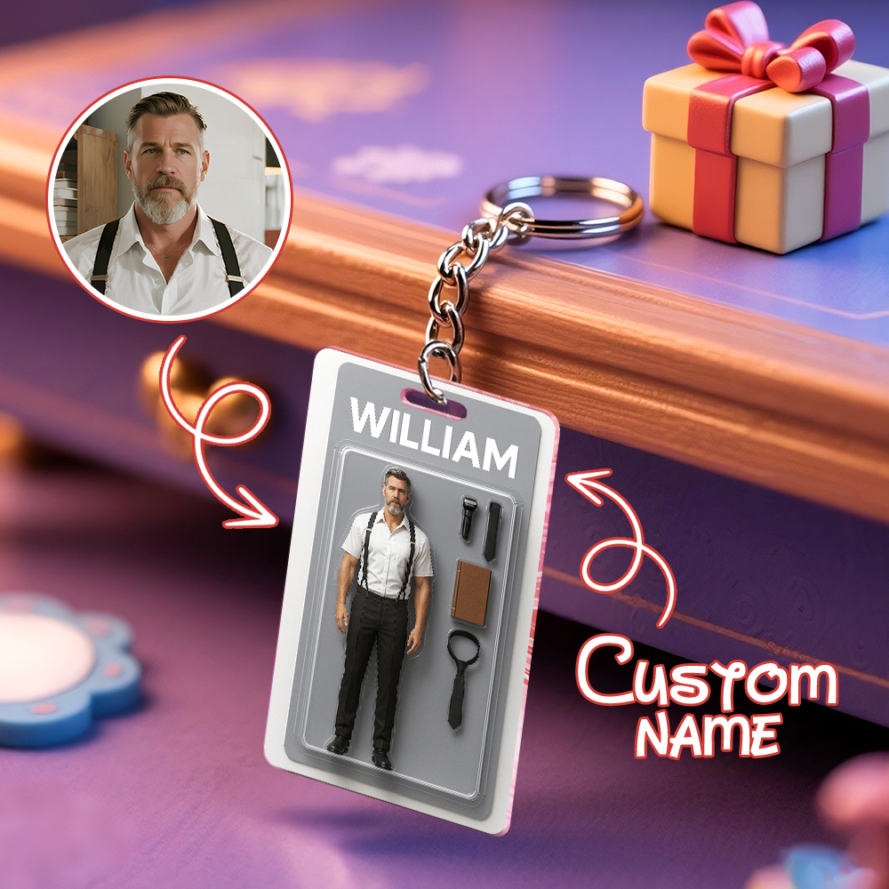 Benutzerdefinierte Actionfigur Pack Verpackung Spielzeugbox Stil Kunst Geschenk Personalisierte Acryl Schlüsselanhänger Geschenk Für Papa