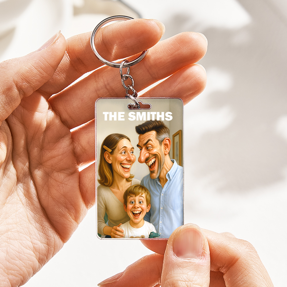 Personalisierter Lustiger Karikatur-porträt-schlüsselanhänger. Verwandeln Sie Ihr Foto In Ein Witziges Kunstgeschenk. - DePhotoBoxer