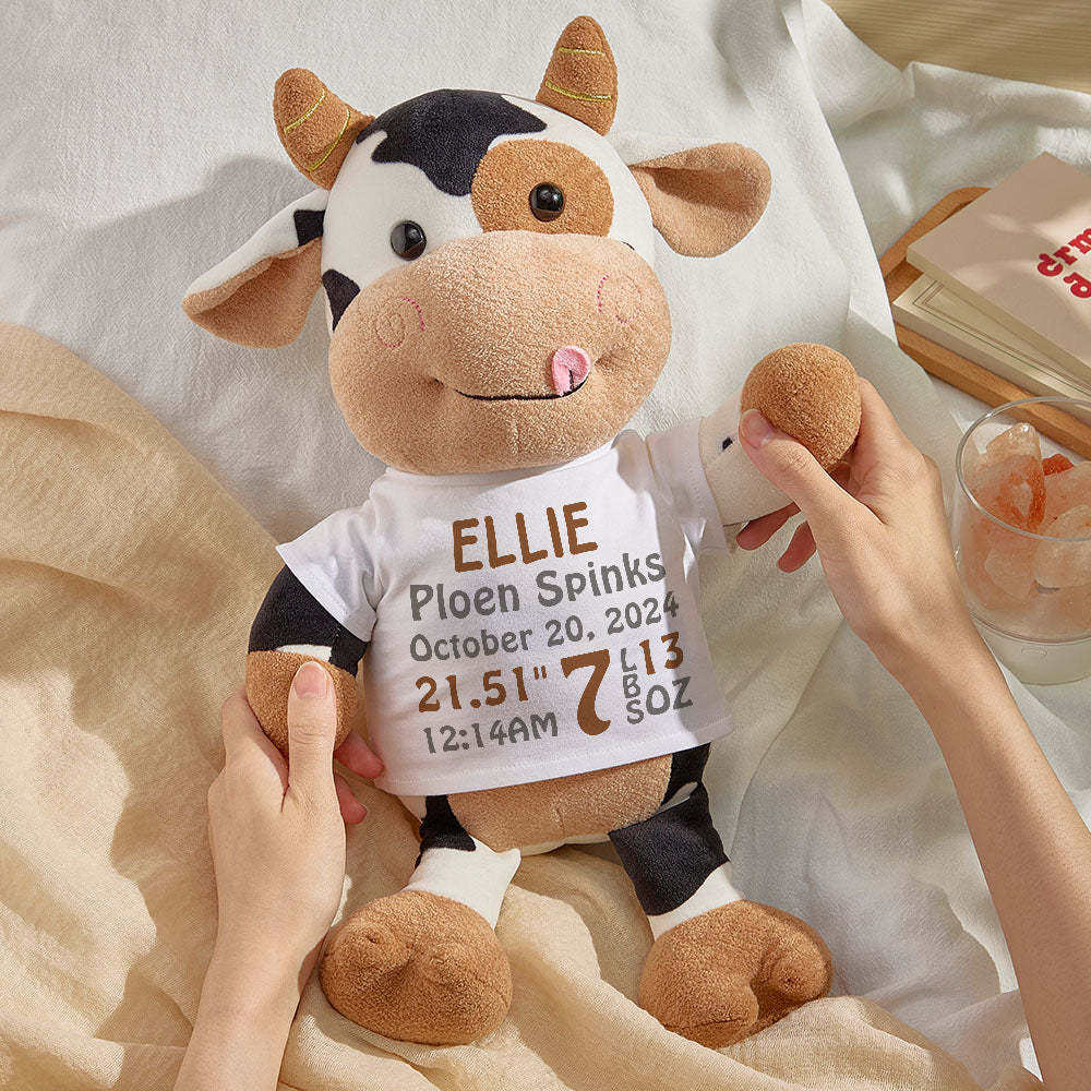 Personalisiertes Kuh-plüschtier, Geburtsanzeige, Geschenk Für Die Babyparty - DePhotoBoxer