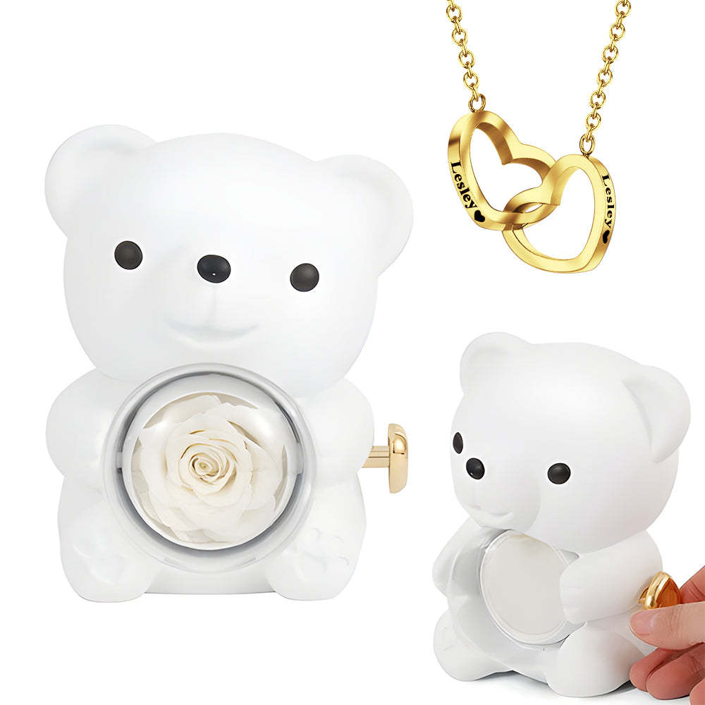Gravierte Herz-halskette Mit Echtem Rosenbären-geschenkbox, Rosenförmige Halskette, Geschenkbox, Schmuck-geschenkbox - DePhotoBoxer