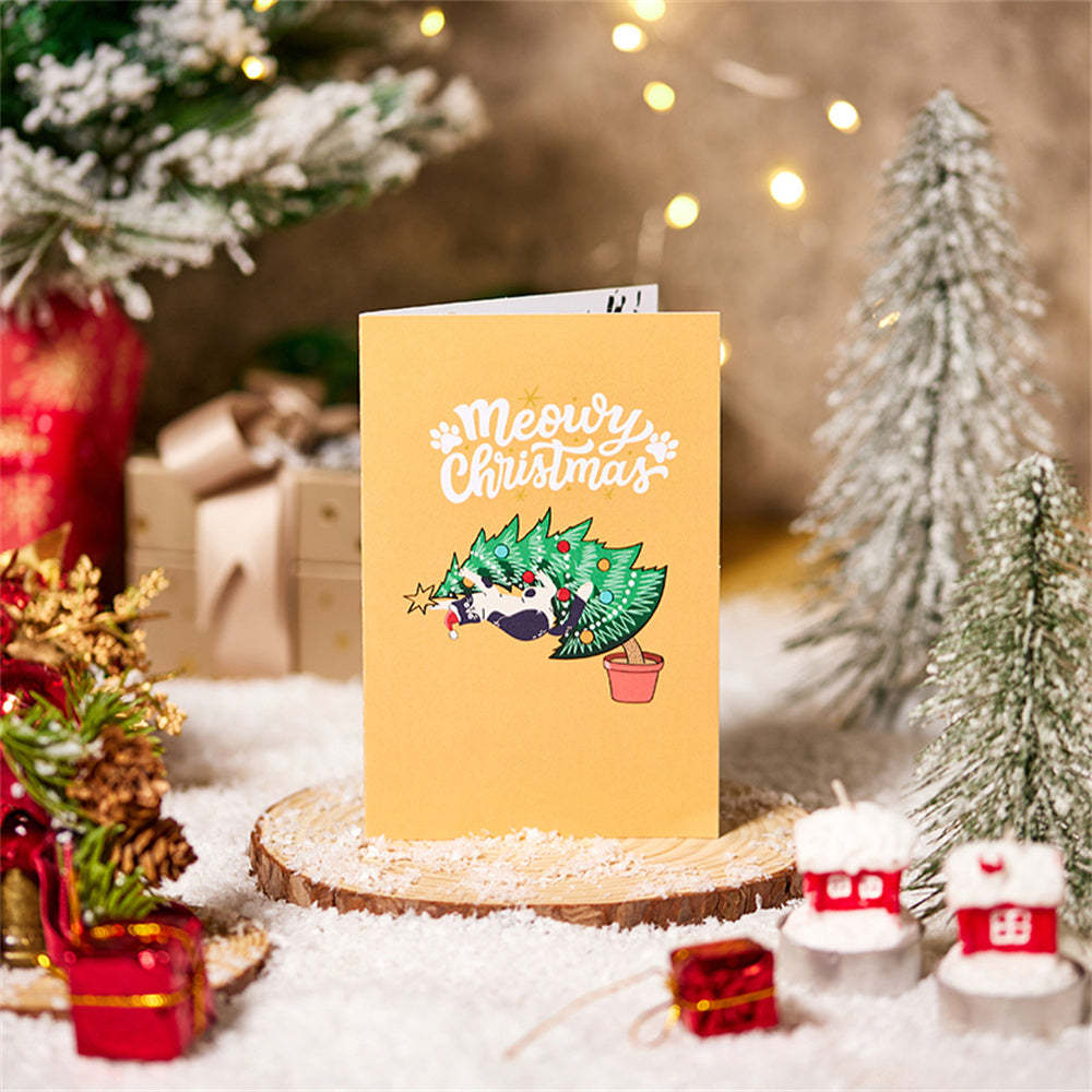 Weihnachts-3d-pop-up-karte, Grußkarte Mit Weihnachtskatze - DePhotoBoxer