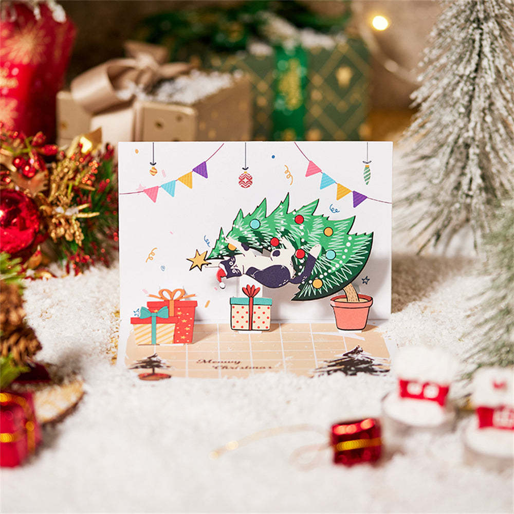 Weihnachts-3d-pop-up-karte, Grußkarte Mit Weihnachtskatze - DePhotoBoxer