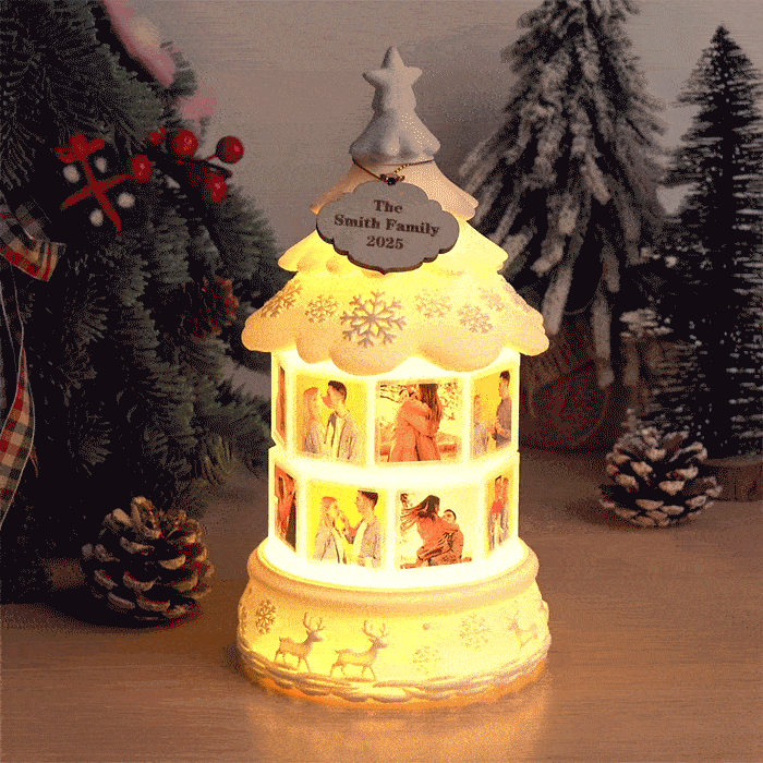 Personalisierte, Drehbare Nachtlicht-spieluhr Mit Mehreren Fotos, Gravierte Familienerinnerungslampe, Weihnachtslampe In Form Einer Treibflasche, Weihnachtsbaumbeleuchtung, Weihnachtsgeschenk - DePhotoBoxer