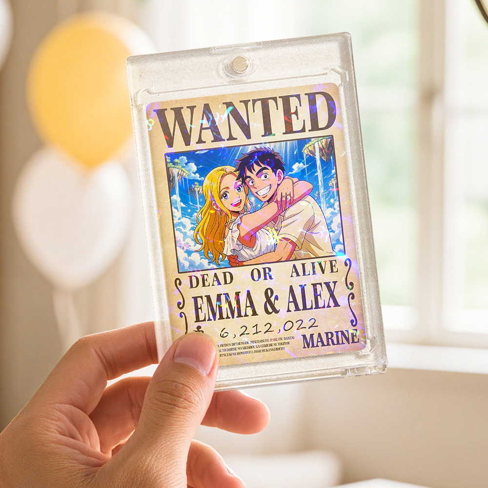Individuell Gestaltete Anime-kopfgeldjagd-karte Für Paare, Personalisierte Wanted-kopfgeldkarte Mit Hologrammfolie, Einzigartiges Geschenk Für Paare Und Freunde - DePhotoBoxer