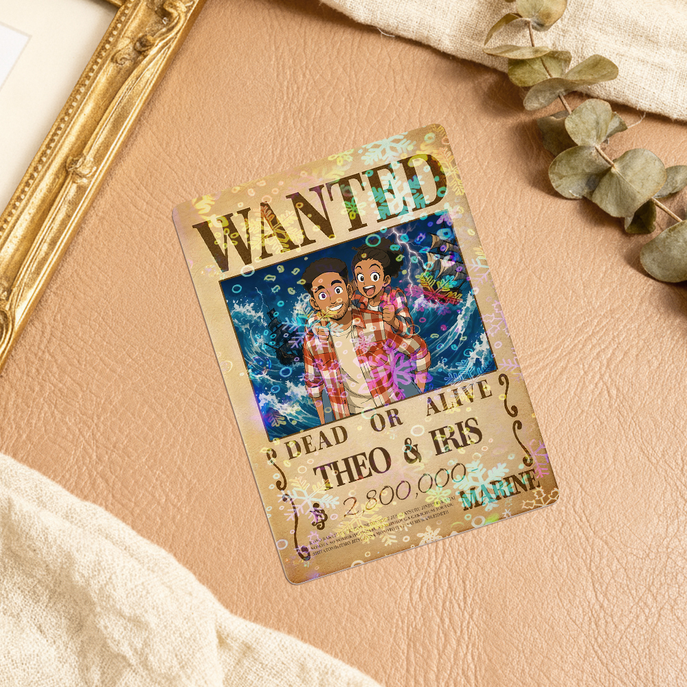 Individuell Gestaltete Anime-kopfgeldjagd-karte Für Paare, Personalisierte Wanted-kopfgeldkarte Mit Hologrammfolie, Einzigartiges Geschenk Für Paare Und Freunde - DePhotoBoxer