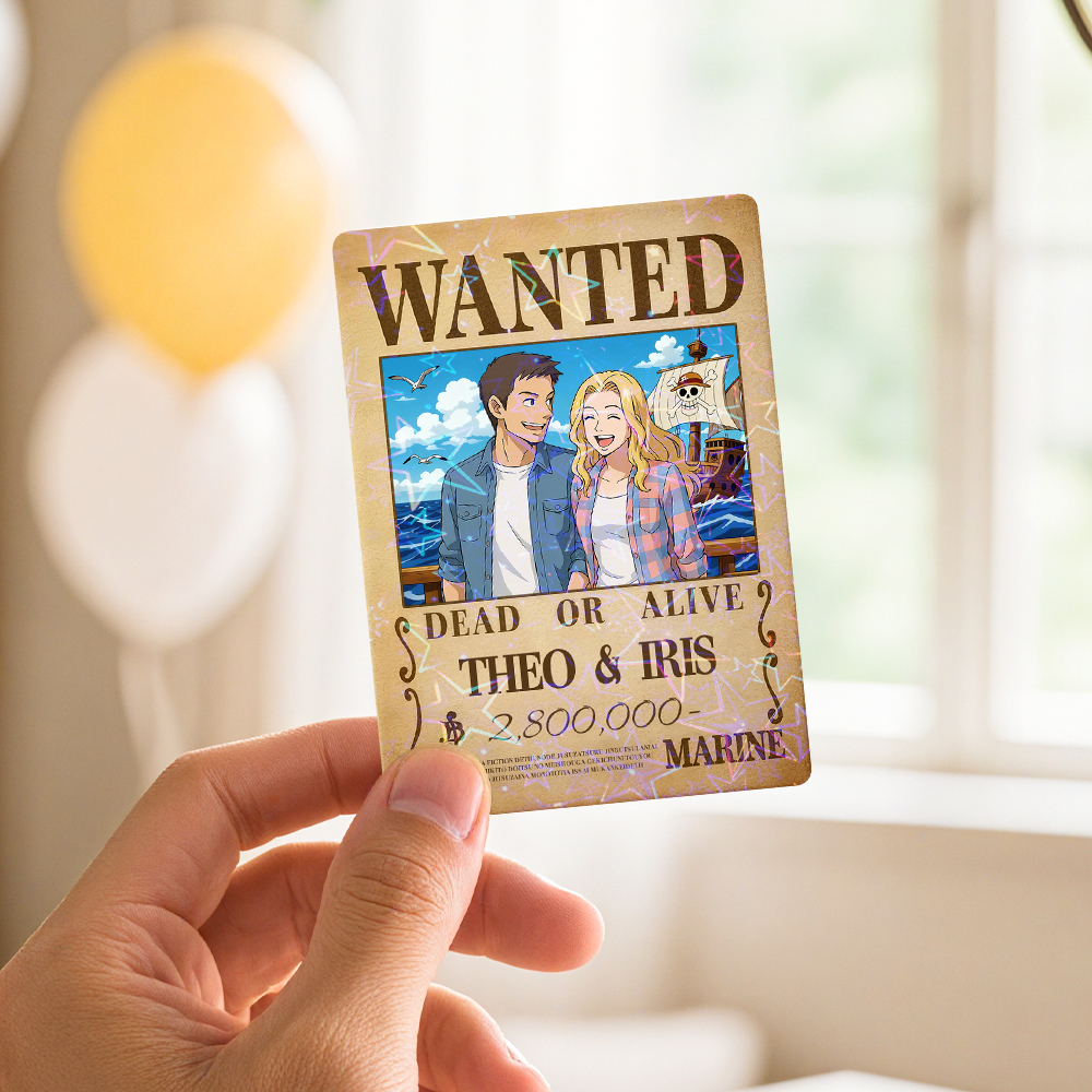 Individuell Gestaltete Anime-kopfgeldjagd-karte Für Paare, Personalisierte Wanted-kopfgeldkarte Mit Hologrammfolie, Einzigartiges Geschenk Für Paare Und Freunde - DePhotoBoxer