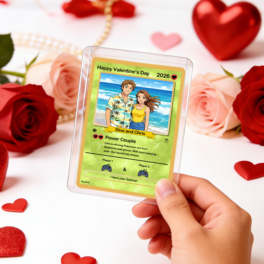 Personalisierte Valentinstagskarte Für Power-paare, Individuelle Jahrestagskarte Im Anime-stil Mit Pärchenfoto, Das Perfekte Valentinstagsgeschenk Für Verliebte