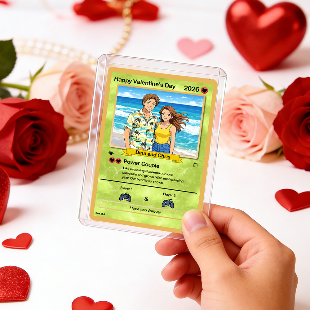 Personalisierte Valentinstagskarte Für Power-paare, Individuelle Jahrestagskarte Im Anime-stil Mit Pärchenfoto, Das Perfekte Valentinstagsgeschenk Für Verliebte - DePhotoBoxer