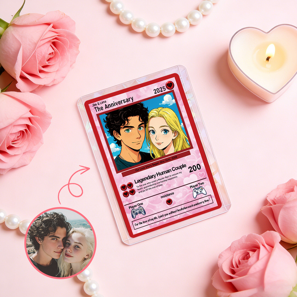 Personalisierte Valentinstagskarte Für Power-paare, Individuelle Jahrestagskarte Im Anime-stil Mit Pärchenfoto, Das Perfekte Valentinstagsgeschenk Für Verliebte - DePhotoBoxer