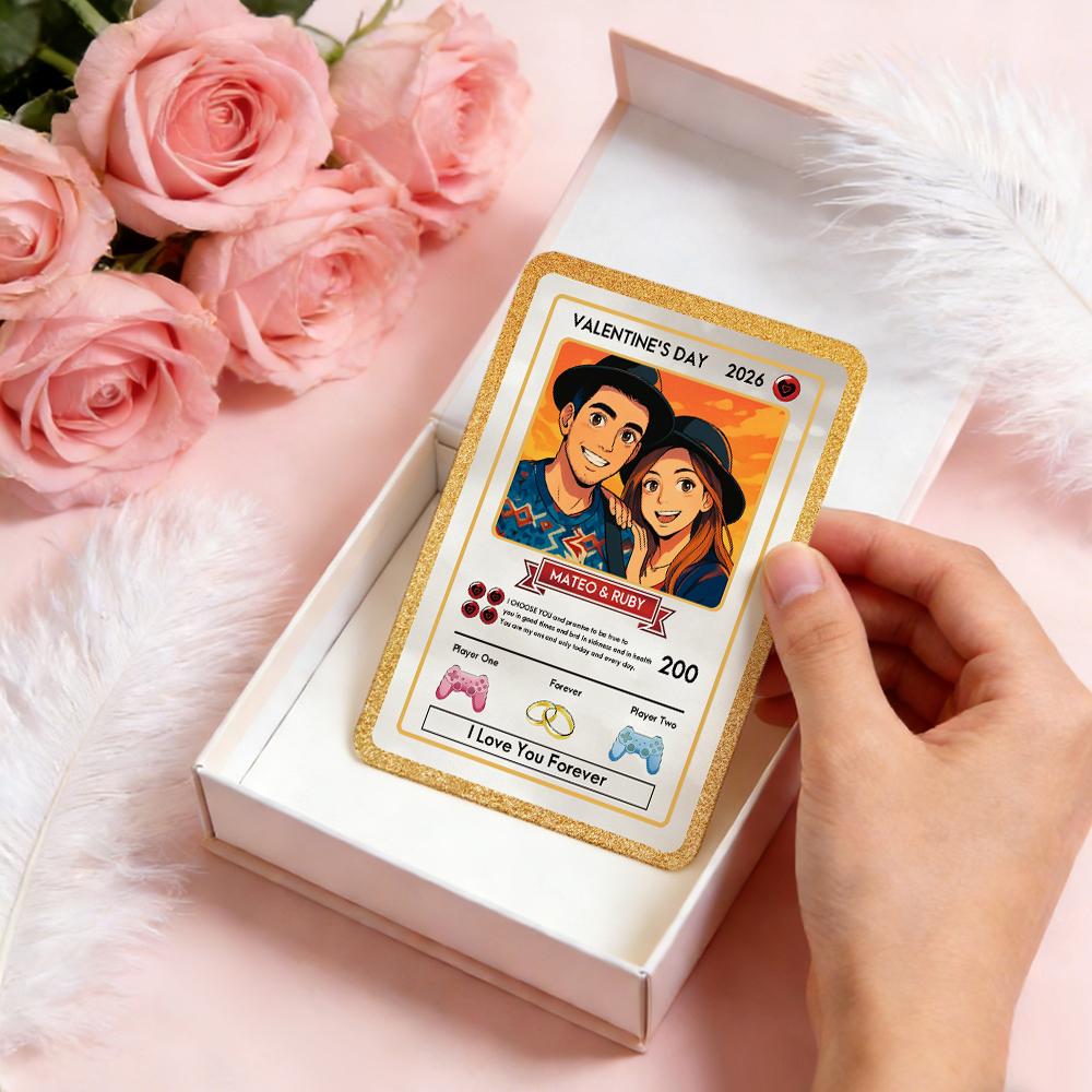Personalisierte Valentinstagskarte Für Power-paare, Individuelle Jahrestagskarte Im Anime-stil Mit Pärchenfoto, Das Perfekte Valentinstagsgeschenk Für Verliebte - DePhotoBoxer