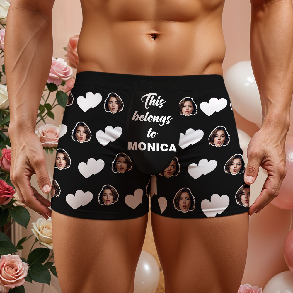Benutzerdefinierte Gesichts-boxershorts Für Herren. Dies Gehört Zum Namen. Gesichts-boxershorts. Personalisierte Rosa Gesichts-boxershorts. Valentinstag-unterwäsche-geschenk - DePhotoBoxer