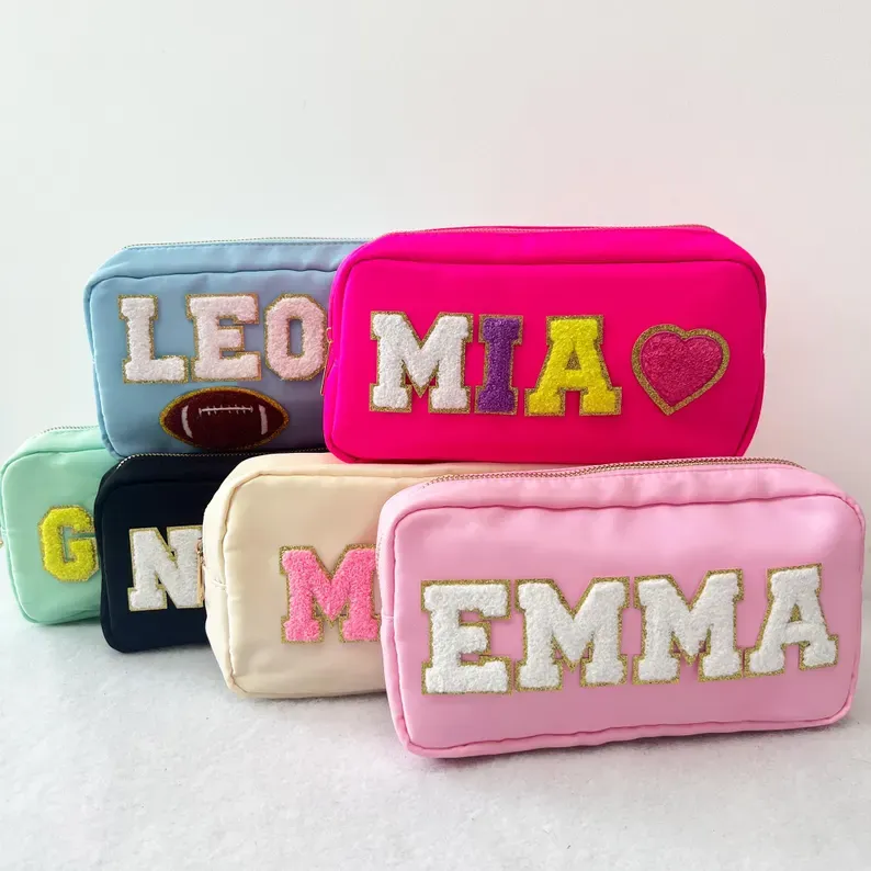 Personalisiertes Xl-nylonmäppchen, Federmäppchen, Chenille-patch, Schminktasche, Reise-kulturbeutel, Kosmetiktasche, Geschenktasche, Brautjungferngeschenk