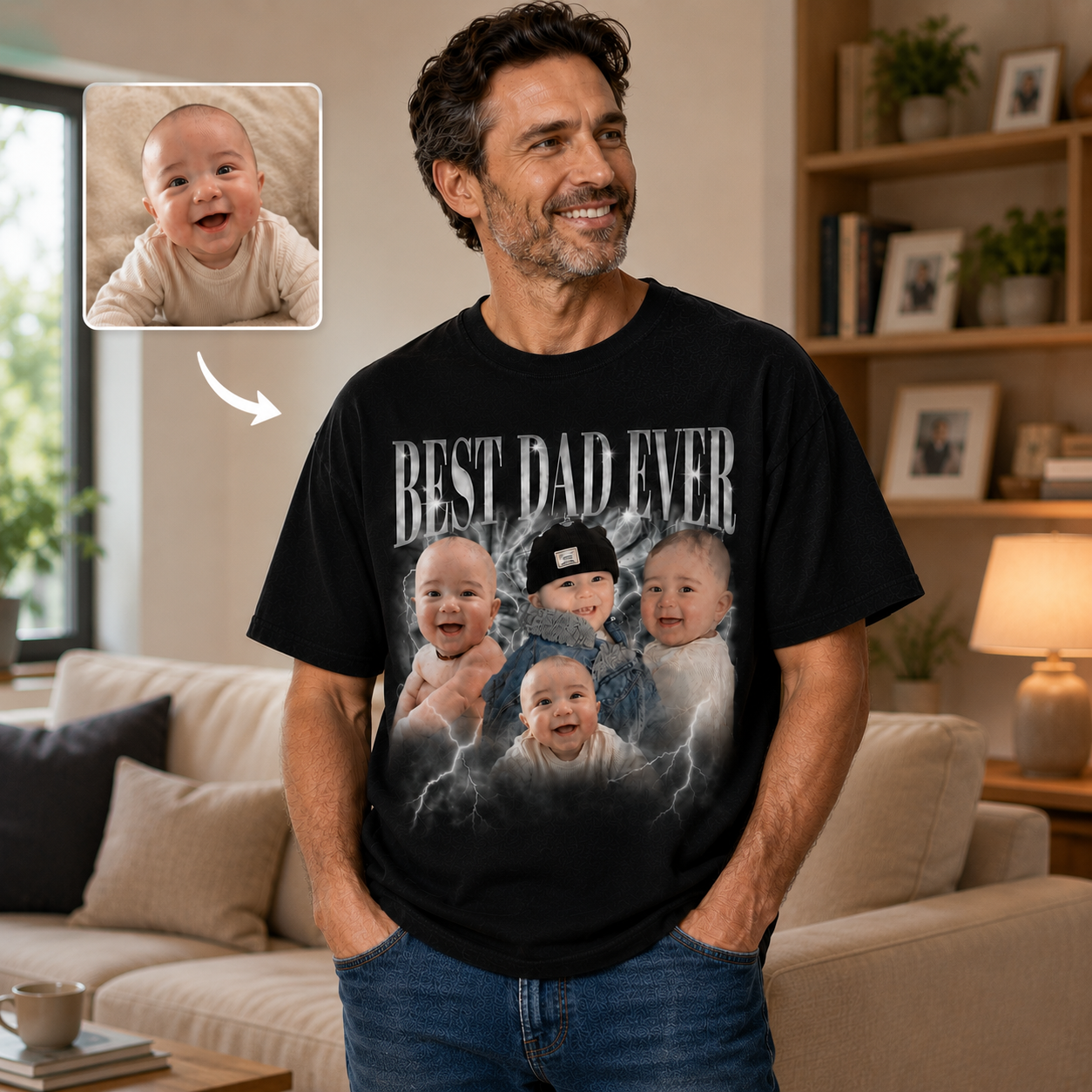 Personalisiertes „Best Dad Ever"-Foto-T-Shirt, individuelles Baby-Foto-Collage-T-Shirt für Papa, einzigartiges Vatertagsgeschenk
