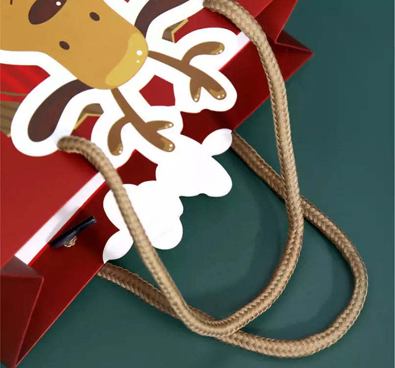 Rote Weihnachtsgeschenktüte Mit Elchmotiv, Dekorative Papiertüte Mit Rentiermotiv (35 Cm X 28 Cm X 12 Cm) - DePhotoBoxer