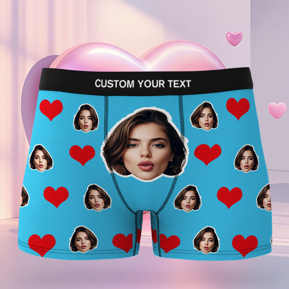 Benutzerdefinierte Herren-boxershorts Mit Rotem Herz, Boxershorts Mit Gesicht, Personalisierte Boxershorts Mit Weißem Gesicht, Valentinstag-unterwäsche-geschenk - DePhotoBoxer