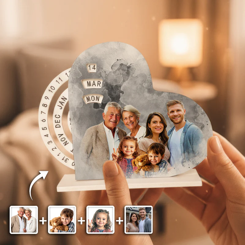 Individuelle Kombination Von Familienfotos, Hinzufügen Eines Verstorbenen Angehörigen Zum Foto – Personalisierter Herz-drehkalender – Bedeutungsvolles Geschenk Für Familienmitglieder