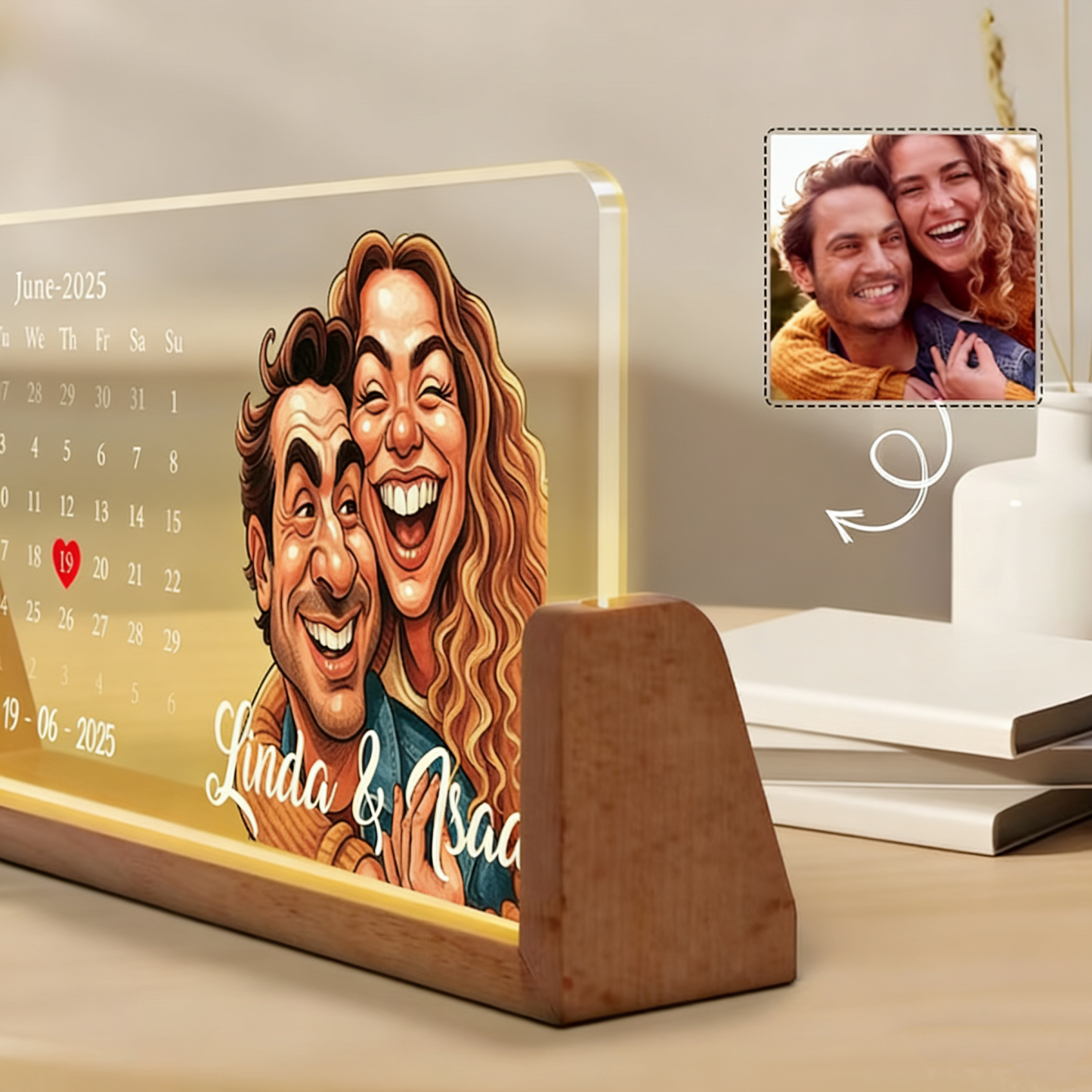 Personalisierter Cartoon-kalender Für Paare Mit Beleuchtung, Individuelle Fotoillustration Als Geschenk Zum Jahrestag, Romantisches Valentinstagsgeschenk