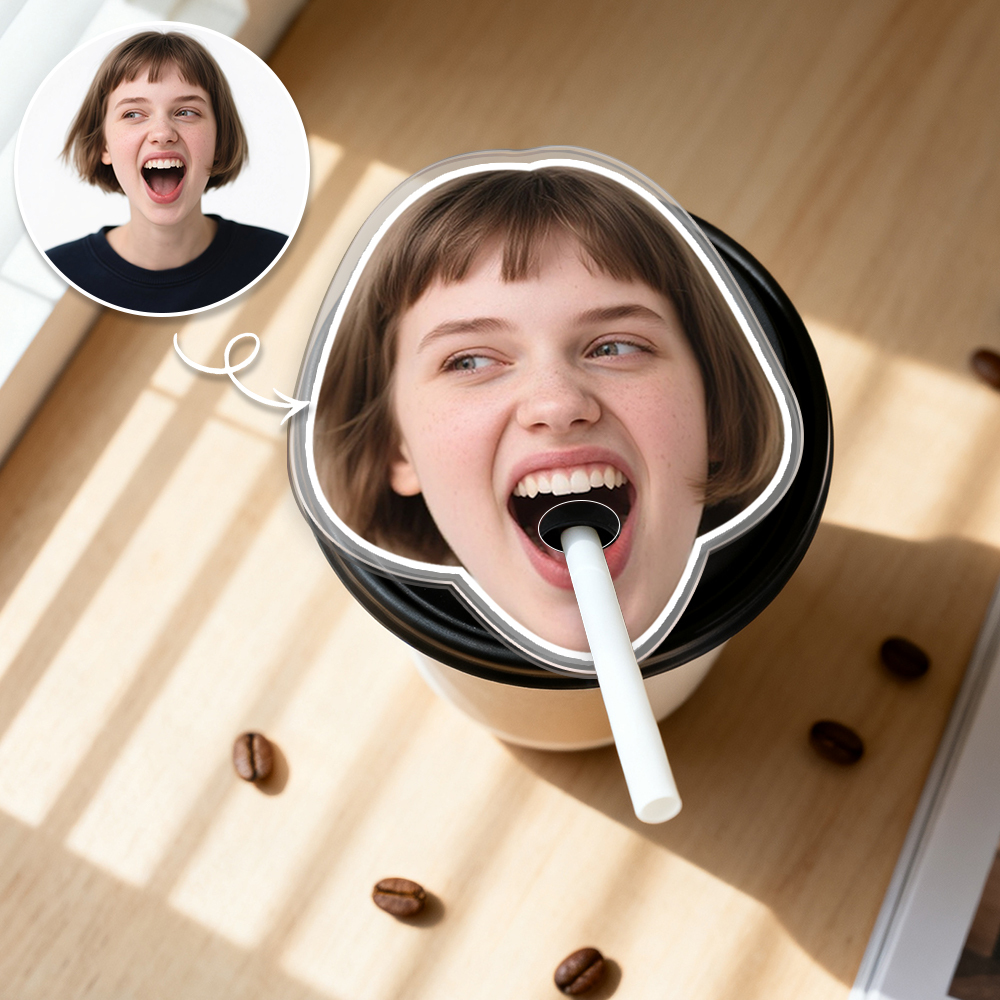 Lustiger Strohhalmaufsatz Mit Individuellem Gesicht | Personalisierter Deckeleinsatz Für Getränkebecher | Witziges Geschenk