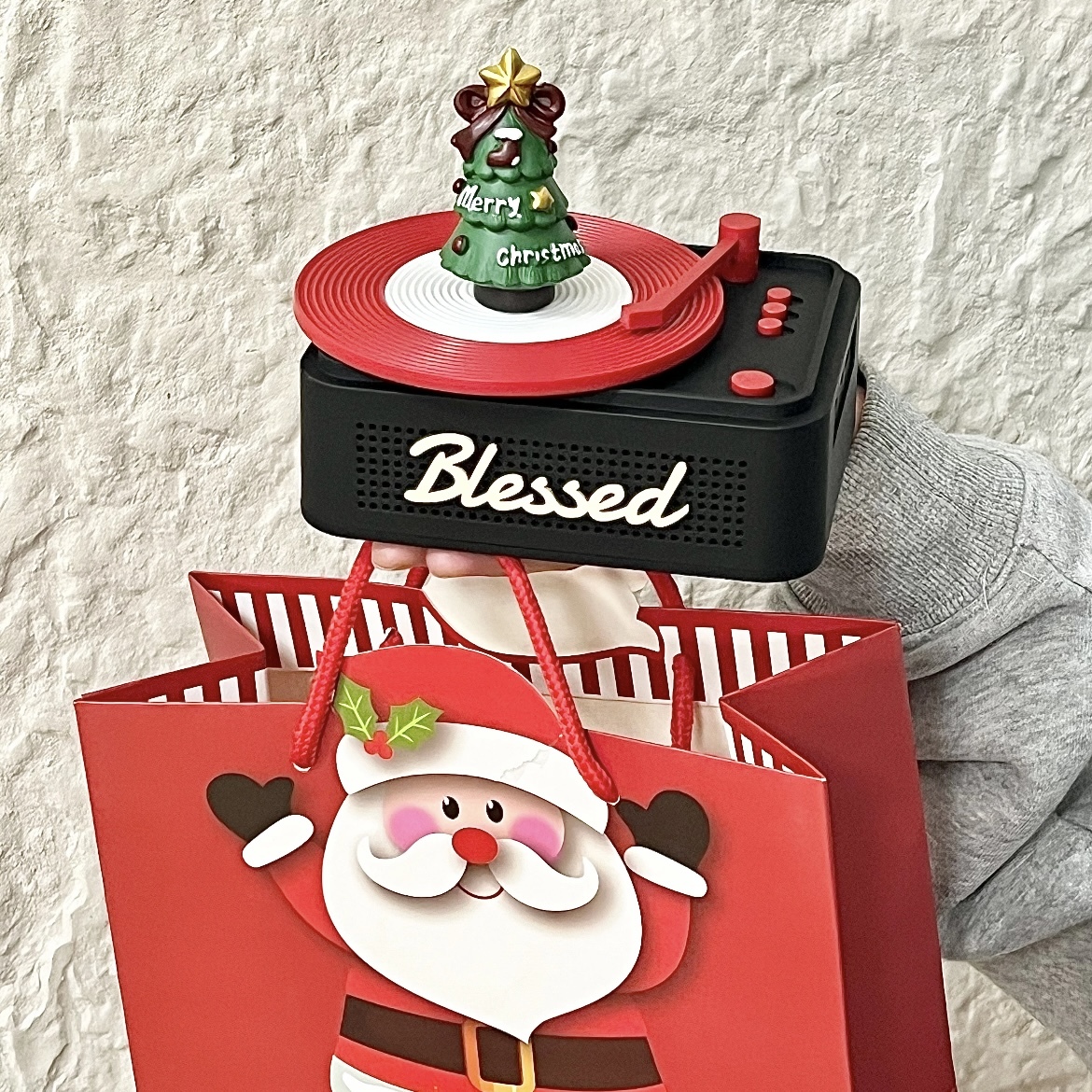 Weihnachtlicher Retro-plattenspieler Mit Bluetooth-lautsprecher | Drehbarer Weihnachtsbaumschmuck | Festliches Geschenk Mit Musik Und Licht