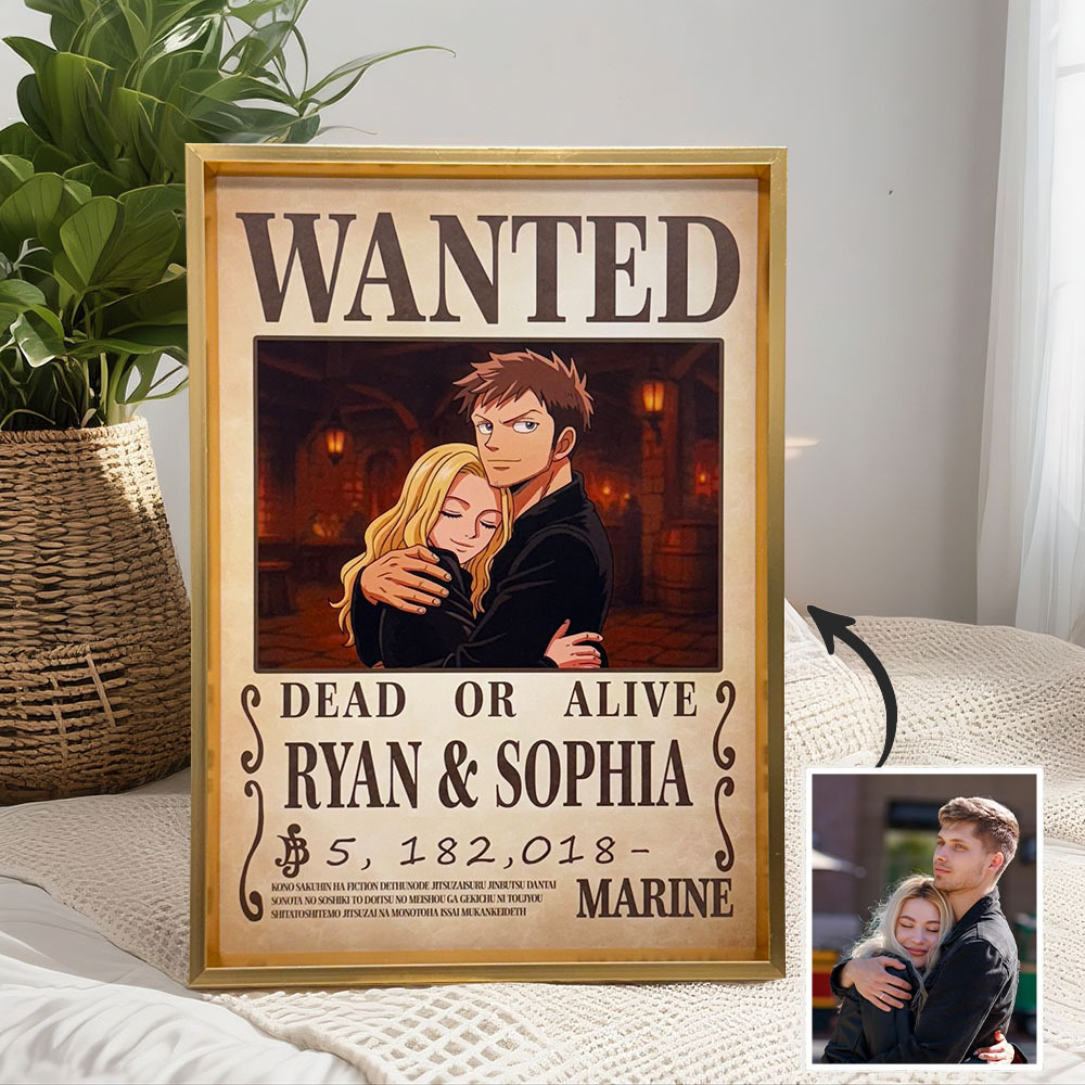 Personalisiertes Anime Bounty Paar Portrait Personalisiertes Anime Style Wanted Poster Portrait Einzigartiges Kapitänspaar Portrait