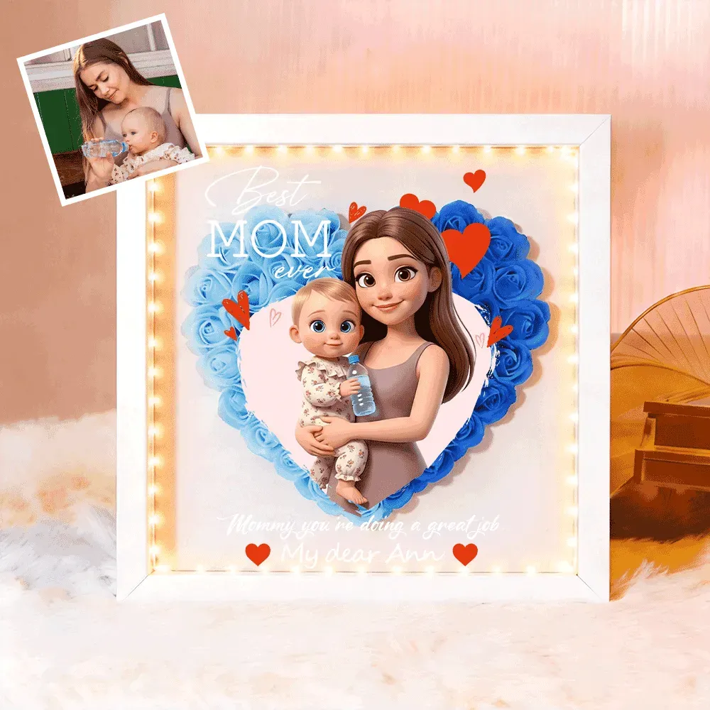 Personalisierte Blumen-schattenbox Mit Beleuchtung, Individuellem Foto Und Namen – Geschenk Für Mama, Geschenk Zum Muttertag - DePhotoBoxer