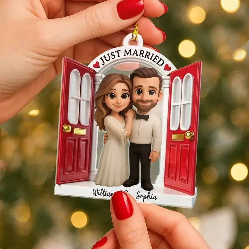 Erstes Weihnachtsornament Für Verheiratete: Individuelle Fotofigur Für Den Heiratsantrag, Acryl-andenken Im Cartoon-stil - DePhotoBoxer