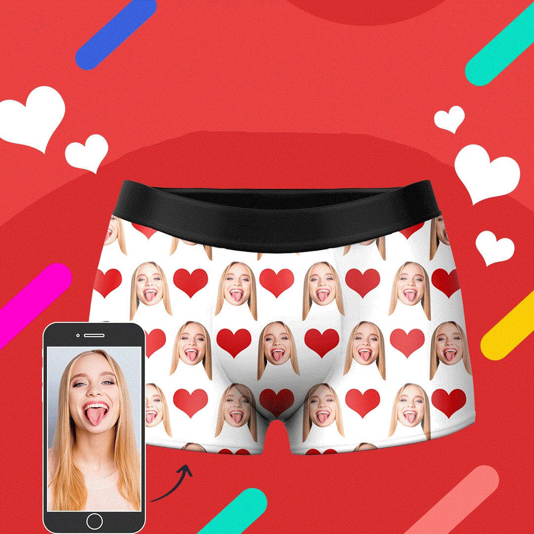 Valentinstag Geschenk Herren Personalisierte Gesicht Boxershorts mit Herz - Bestes Geschenk für Liebhaber - Hochzeitsgeschenk