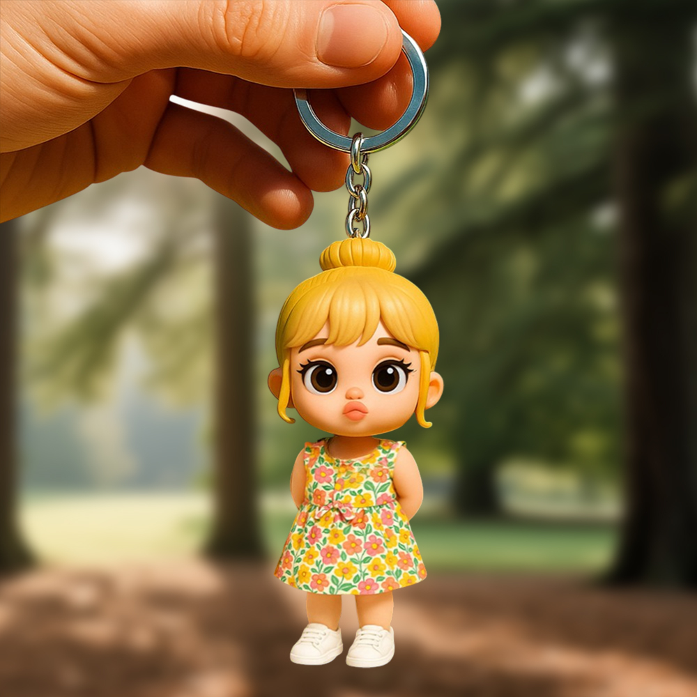Personalisierter 3d-cartoon-charakter-schlüsselanhänger, Personalisierbar, Süße Minifigur Im Schmollen-stil, Einzigartiges Geschenk Für Mama, Ehefrau, Freundin, Tochter Und Freunde - DePhotoBoxer