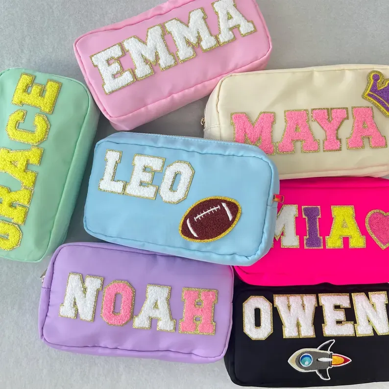 Personalisiertes Xl-nylonmäppchen, Federmäppchen, Chenille-patch, Schminktasche, Reise-kulturbeutel, Kosmetiktasche, Geschenktasche, Brautjungferngeschenk