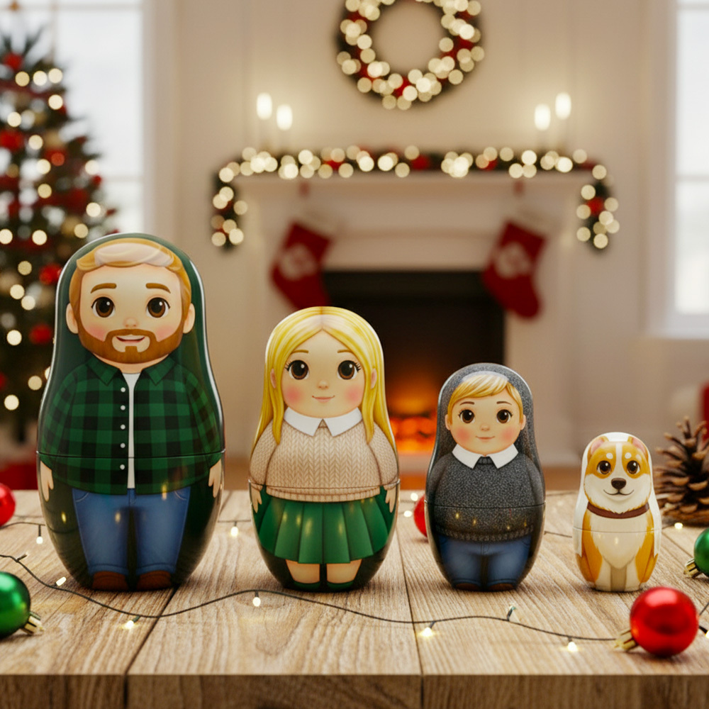 Personalisiertes Porträt Im Matrjoschka-stil, Individuelles Familienporträt Im Cartoon-stil, Geschenk Zum Jahrestag - DePhotoBoxer