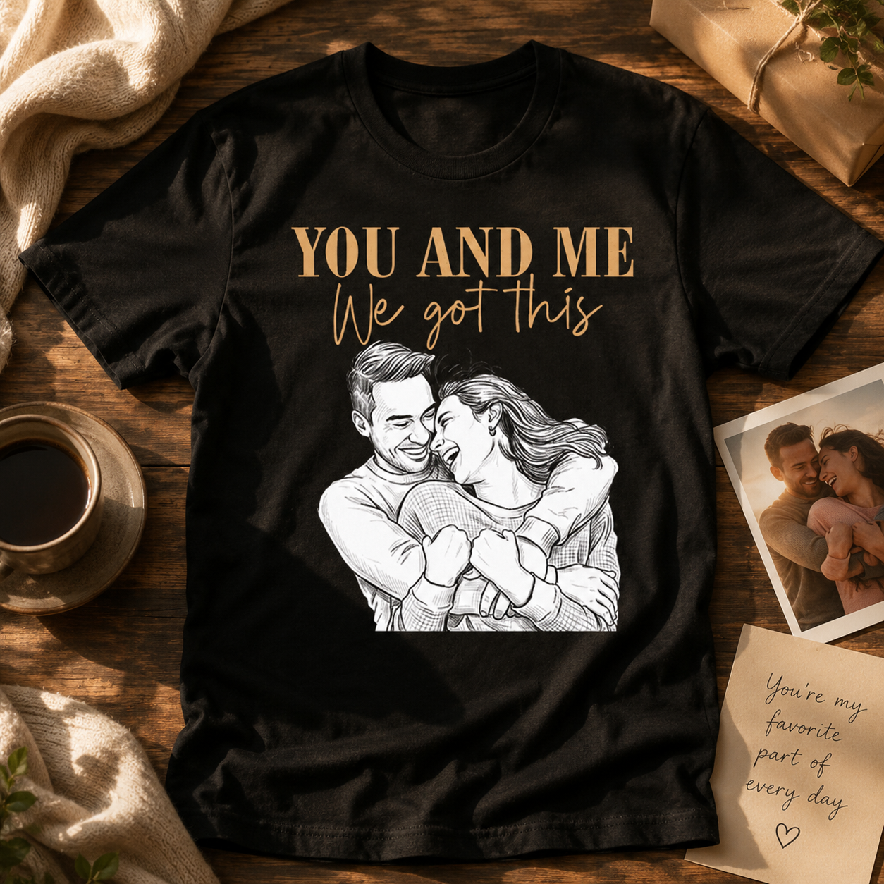Individuelles Foto, Weiße Bleistiftskizze, Kunst „You And Me We Got This", Personalisiertes T-Shirt, Personalisiertes Passendes Shirt-Geschenk Für Paare, Jahrestag, Hochzeit, Verlobung, Valentinstag
