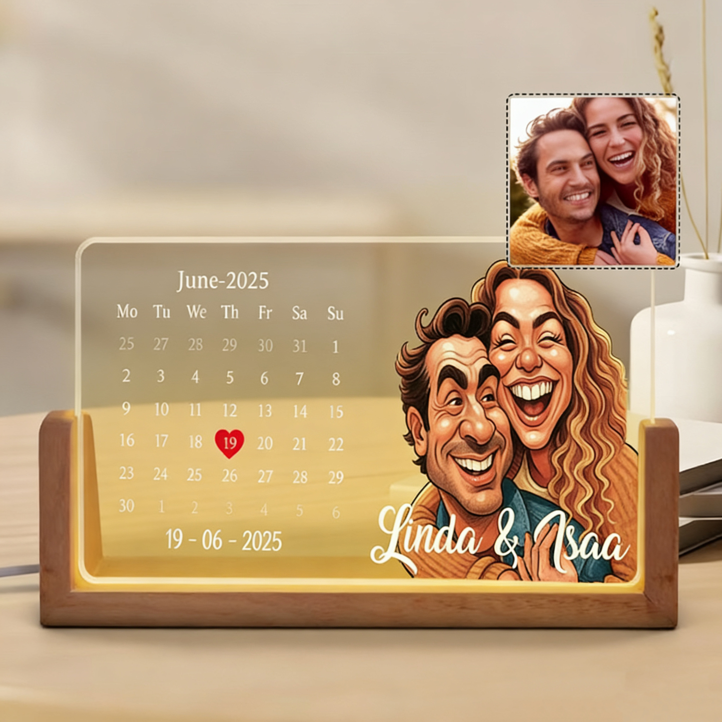 Personalisierter Cartoon-kalender Für Paare Mit Beleuchtung, Individuelle Fotoillustration Als Geschenk Zum Jahrestag, Romantisches Valentinstagsgeschenk
