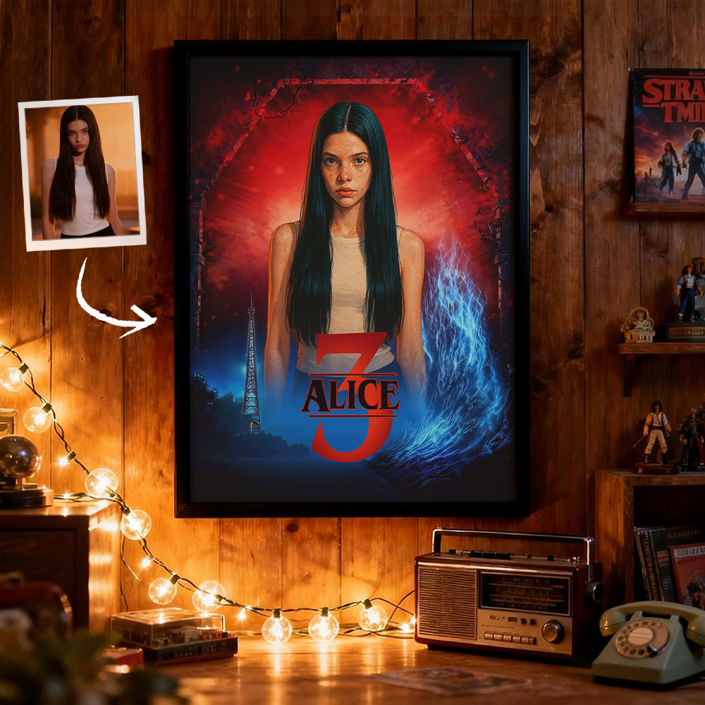 Individuell Gestalteter Retro-posterrahmen Mit Mysteriösem Pärchenmotiv, Personalisierte Wanddekoration Im Sci-fi-stil Der 80er Jahre