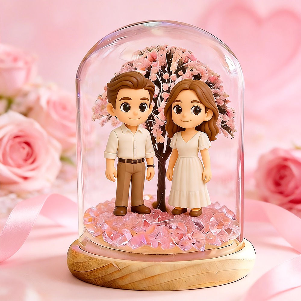 Personalisierte 3d-pärchenfigur In Kirschblüten-lichterflasche, Romantisches Erinnerungsgeschenk Nach Maß, Perfektes Valentinstagsgeschenk Für Paare - DePhotoBoxer