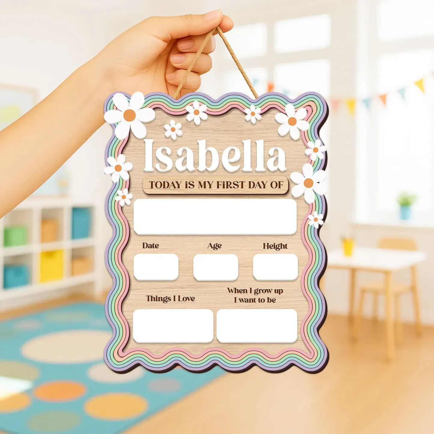 Personalisiertes Schulanfangsschild, Schild Für Den Ersten Und letzten Schultag Benutzerdefiniertes Kinder-Daisy-Schultafelschild