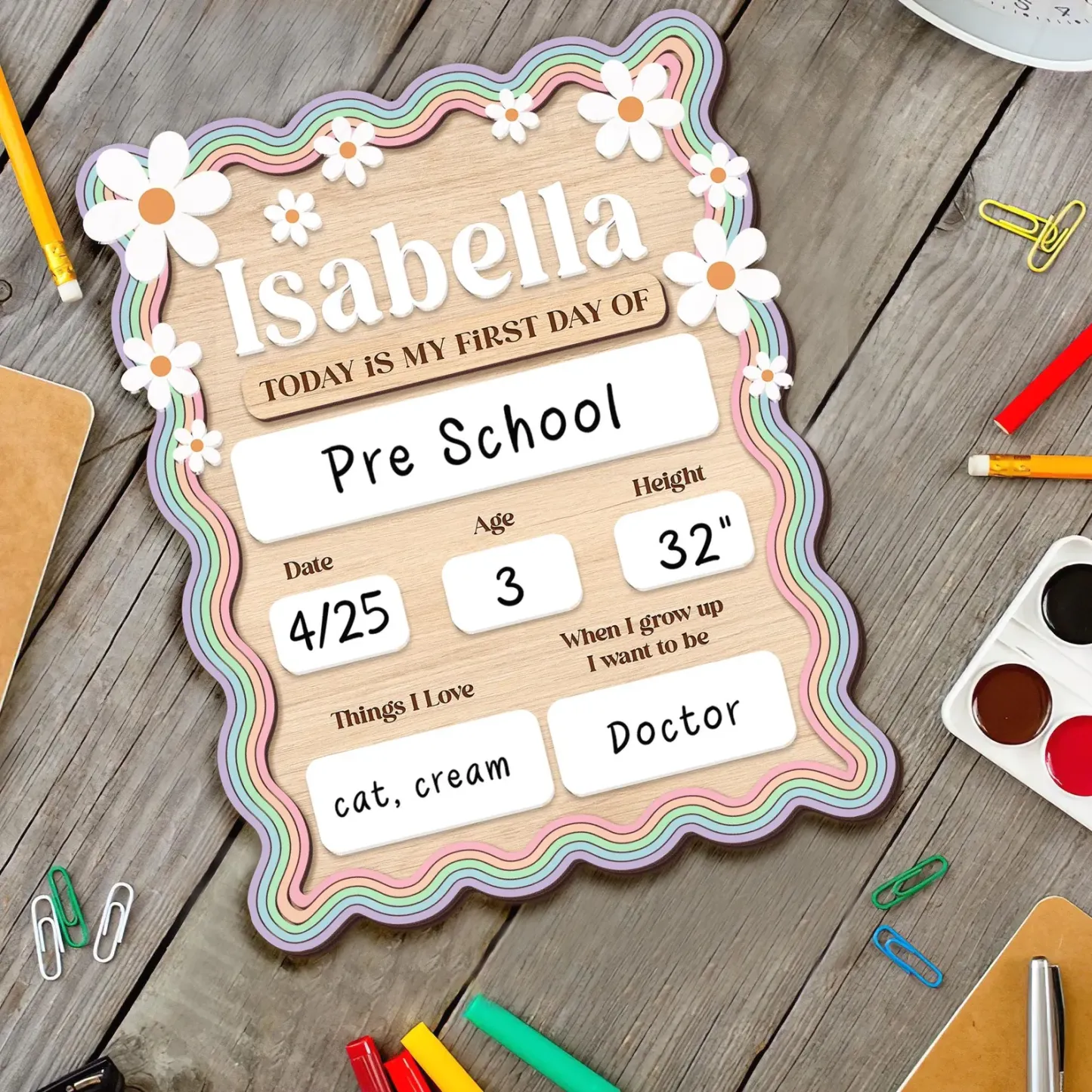 Personalisiertes Schulanfangsschild, Schild Für Den Ersten Und letzten Schultag Benutzerdefiniertes Kinder-Daisy-Schultafelschild
