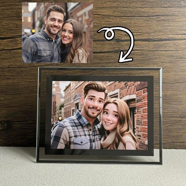 Personalisierter Cartoon-fotorahmen, Personalisiertes Geschenk Im Cartoon-stil, Geschenk Für Paare, Geschenk Für Sie