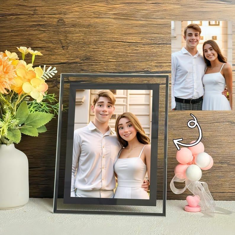 Personalisierter Cartoon-fotorahmen, Personalisiertes Geschenk Im Cartoon-stil, Geschenk Für Paare, Geschenk Für Sie