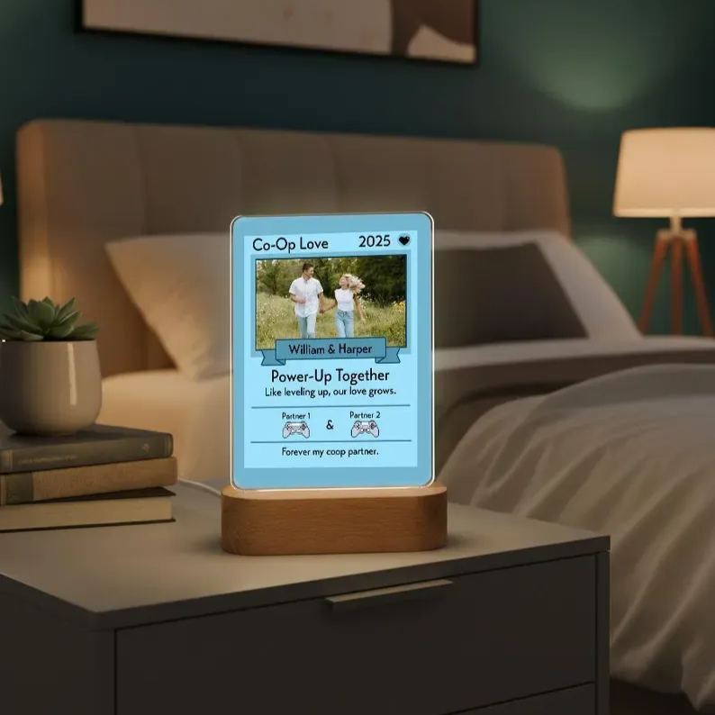 Personalisierte Anime-spielkarten-nachtlampe Mit Holzsockel, Individuelles Geschenk Für Paare Zum Valentinstag, Jahrestag, Zur Hochzeit Oder Zum Geburtstag Für Gamer (für Ihn Oder Sie) - DePhotoBoxer