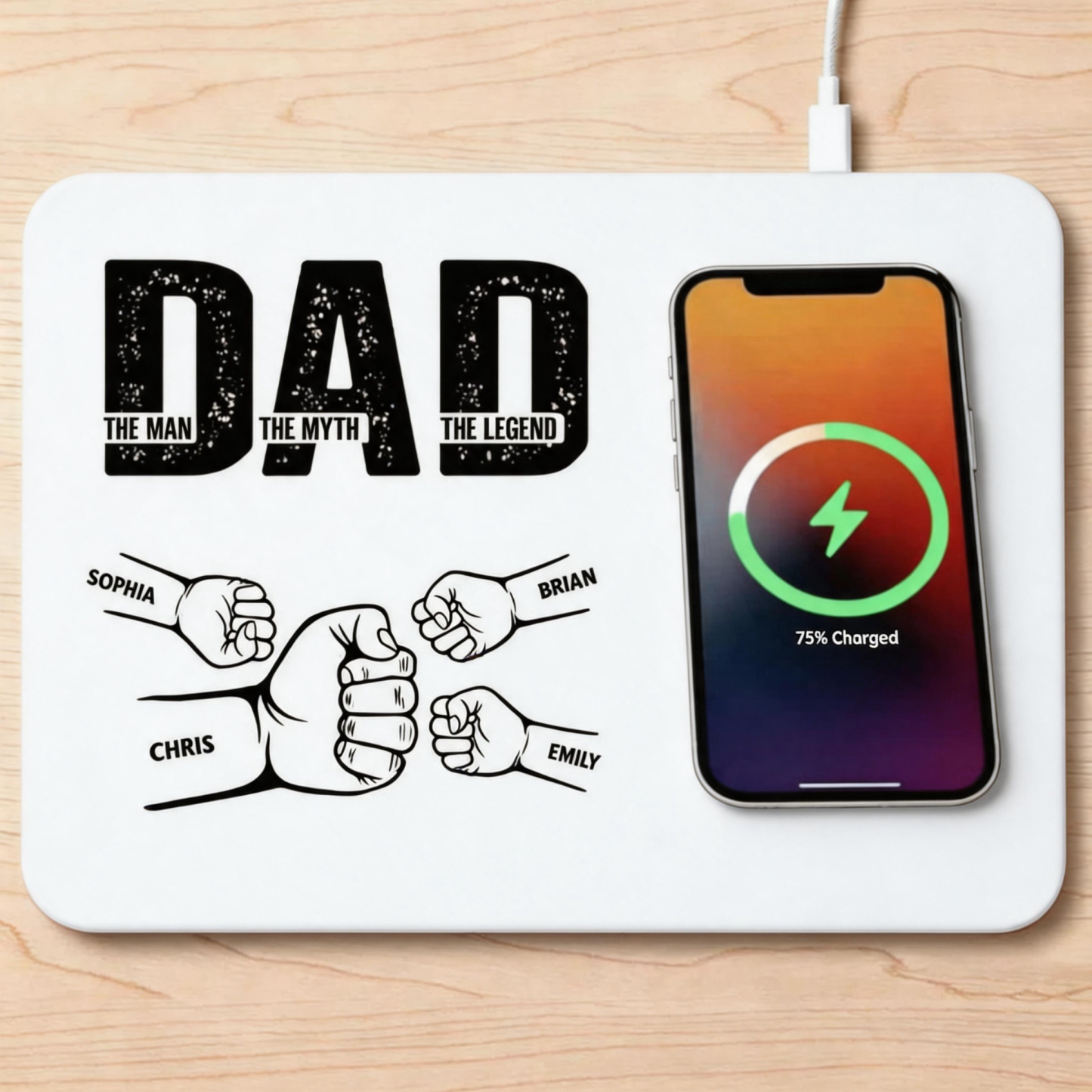 Personalisiertes Ladepad Für Papa, Skizze, Strichzeichnungen, Individuelles Foto, Vatertagsgeschenk Für Papa - DePhotoBoxer