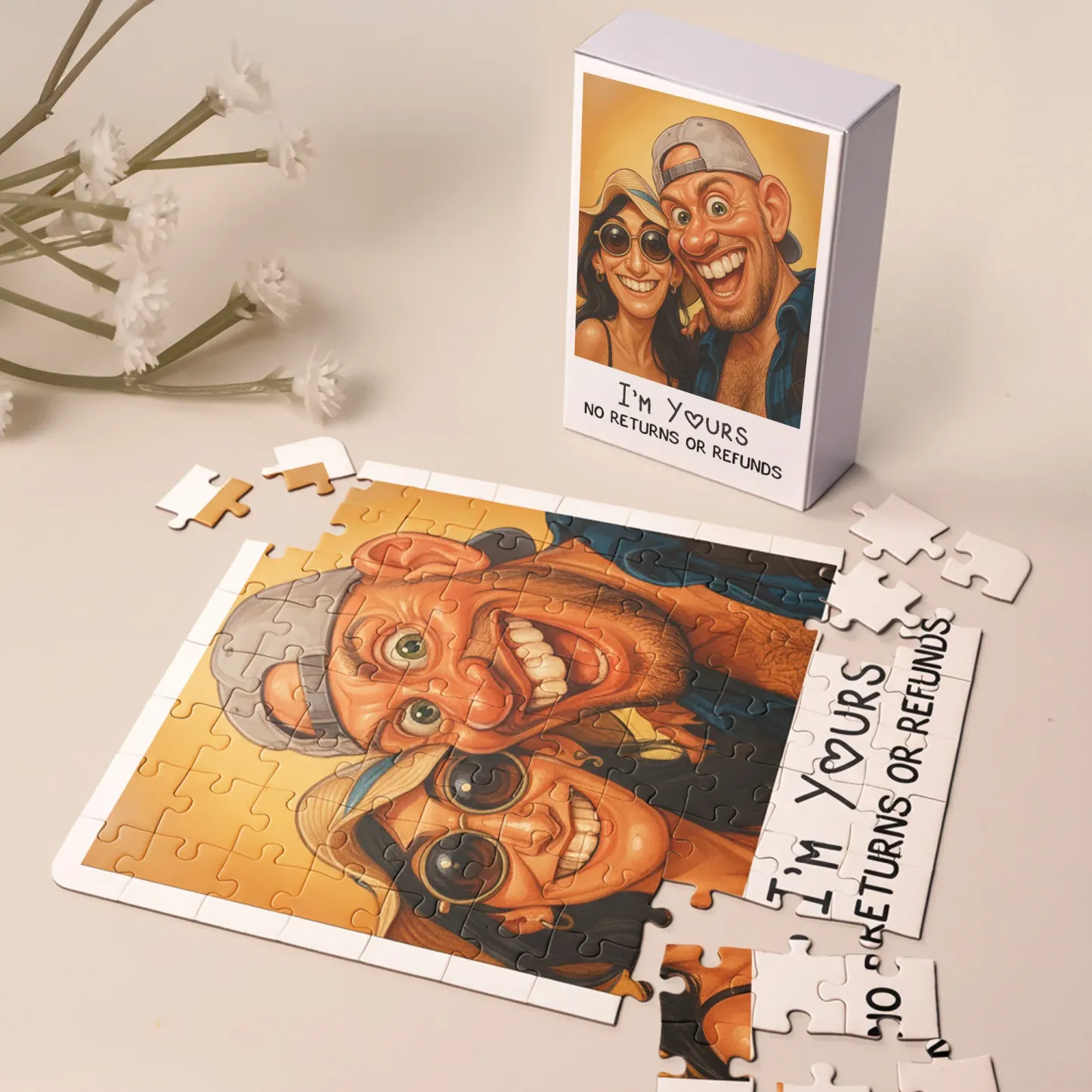 Personalisierte Karikatur-puzzle-wandkunst Für Lustige Paare, Individuelle Cartoon-zeichnung Nach Foto, Perfektes Valentinstagsgeschenk