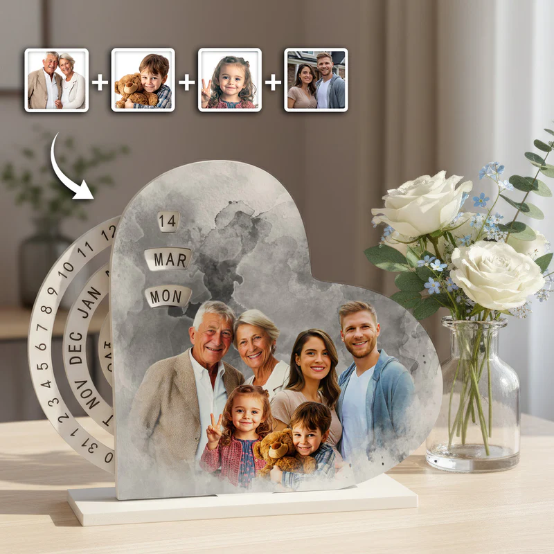 Individuelle Kombination Von Familienfotos, Hinzufügen Eines Verstorbenen Angehörigen Zum Foto – Personalisierter Herz-drehkalender – Bedeutungsvolles Geschenk Für Familienmitglieder