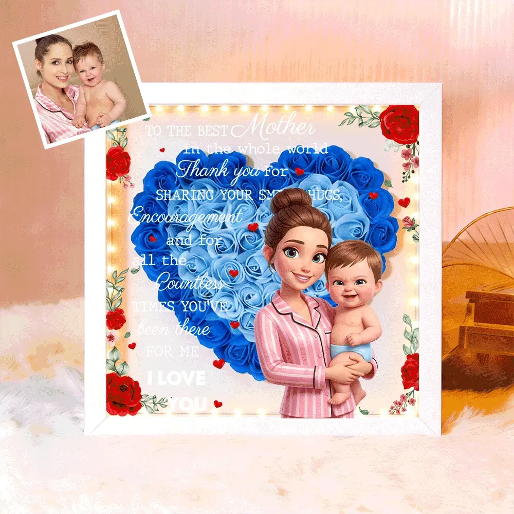 Personalisierte Blumen-schattenbox Mit Beleuchtung, Individuellem Foto Und Namen – Geschenk Für Mama, Geschenk Zum Muttertag - DePhotoBoxer