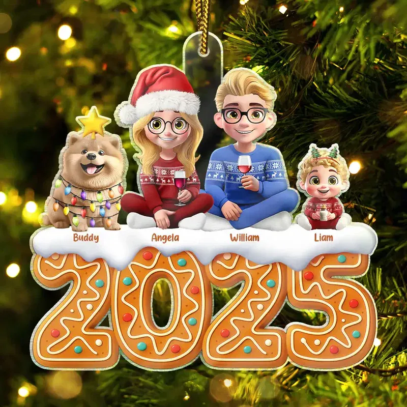 Weihnachts-lebkuchenfamilie, Personalisiertes Acrylornament, Weihnachtsgeschenk Für Die Familie - DePhotoBoxer